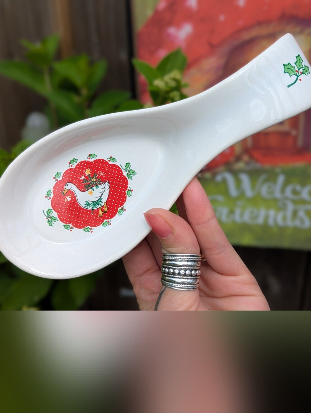 🪿🎄VTG 90s Christmas Theme Goose Spoon Rest Kitchen Decor Accessories Holiday